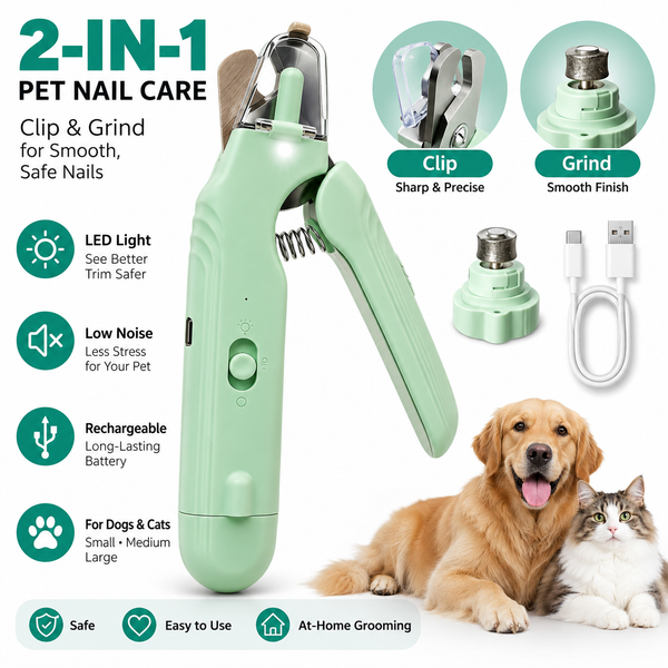 LED Pet Nail Grinder for Dogs & Cats | Quiet Electric Nail Trimmer