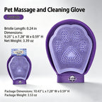 Purple pet massage & cleaning glove product specification with packaging