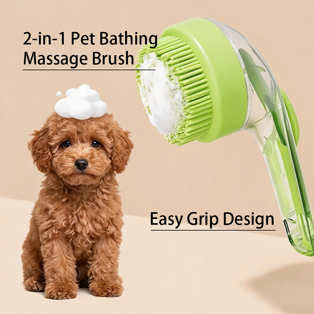 Pet bathing massage brush easy grip design with soapy puppy