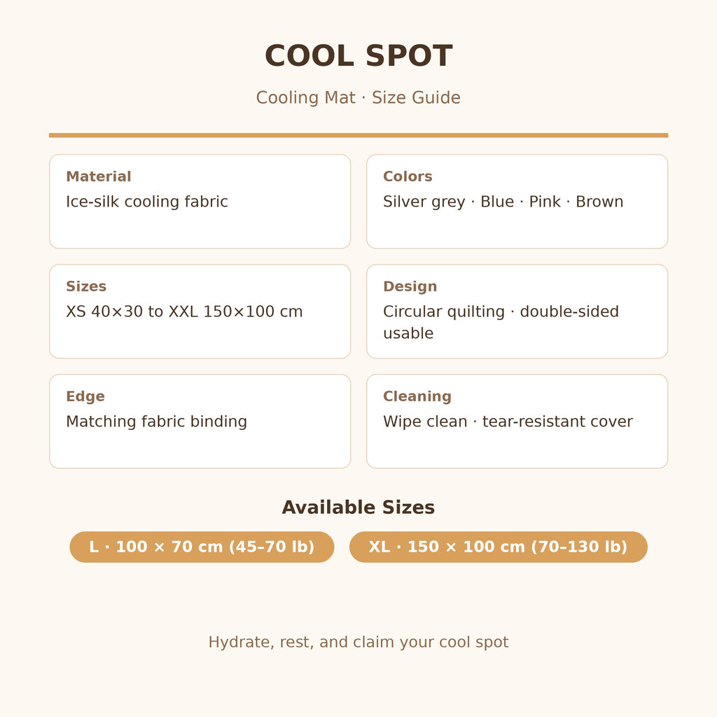 Cora's Petlife Self-Cooling Mat - size guide
