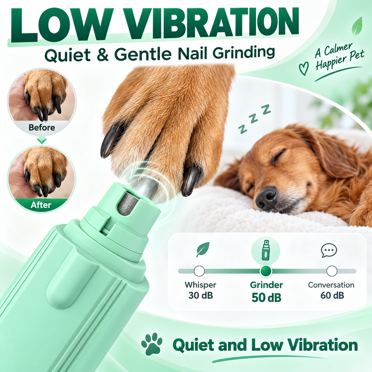 Pet Grooming Hammock & Nail Grinder Kit, 2-in-1 Dog & Cat Nail Clippers Trimmer with LED Light, Quiet Electric Grinder