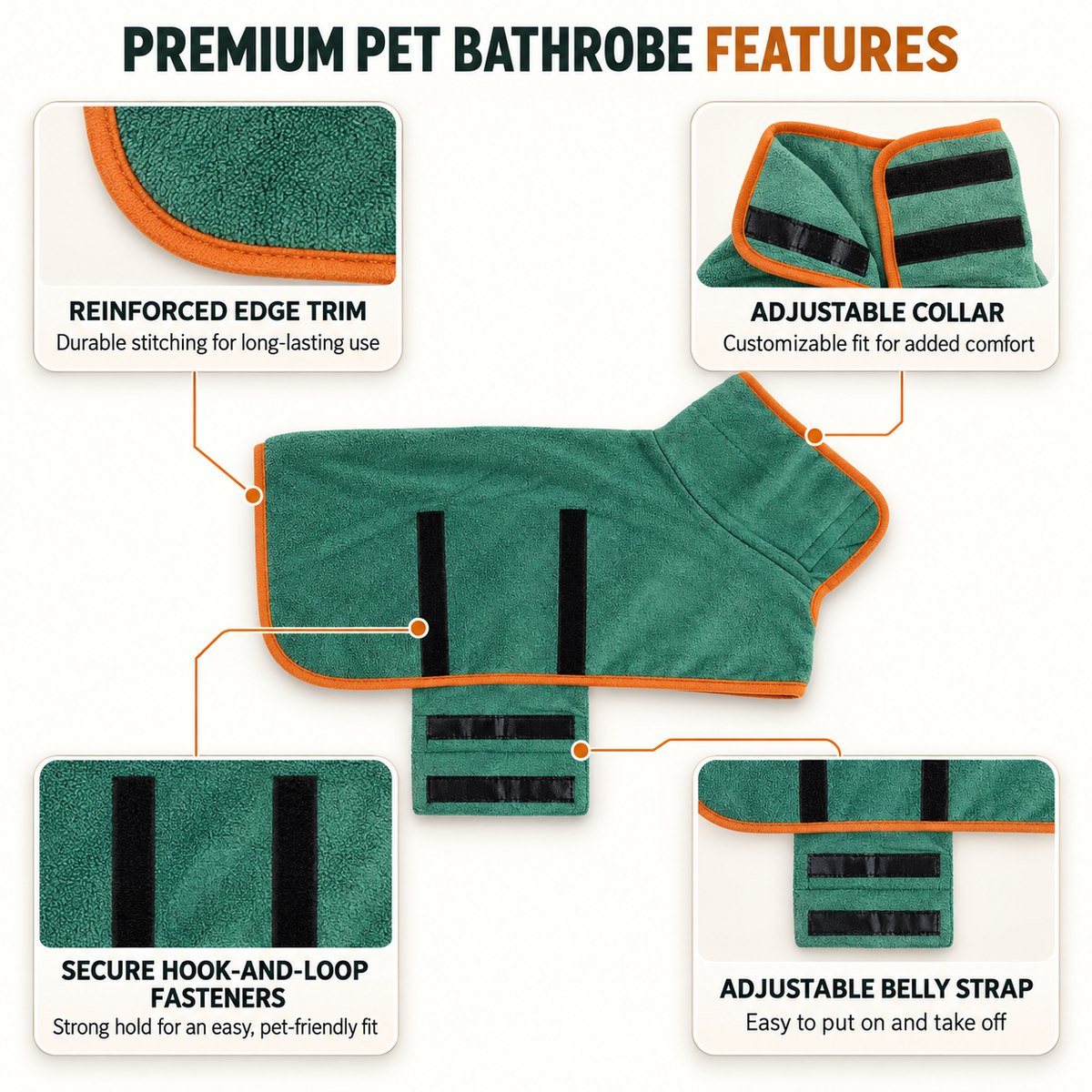 Cora's Petlife 3-in-1 Quick-Dry Pet Bathrobe & Grooming Kit - Super Absorbent Dog Drying Coat, Undercoat Rake & Hair Remover Glove