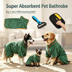 Cora's Petlife 3-in-1 Quick-Dry Pet Bathrobe & Grooming Kit - Super Absorbent Dog Drying Coat, Undercoat Rake & Hair Remover Glove