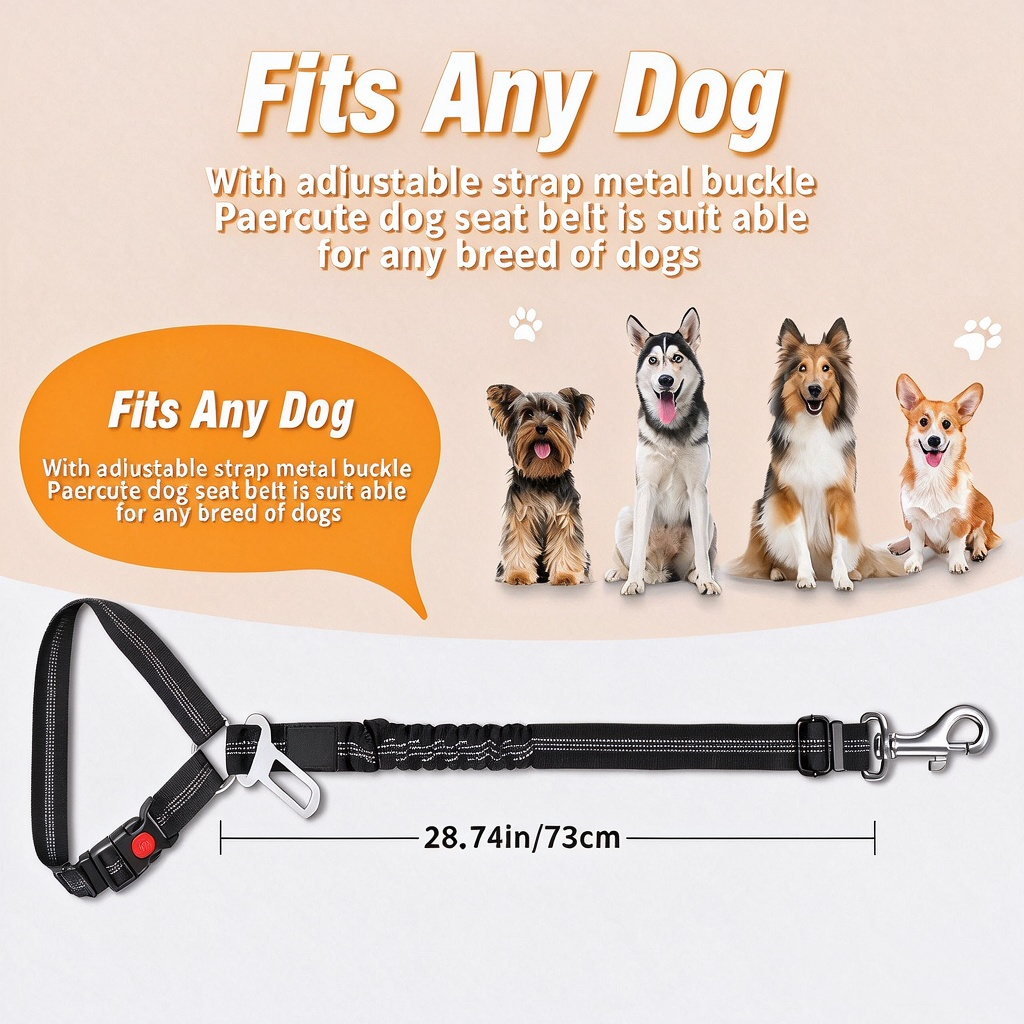 Seat belt leash 28.74 in 73 cm fits any dog