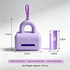Purple silicone pet waste bag dispenser specification with paw print bag roll