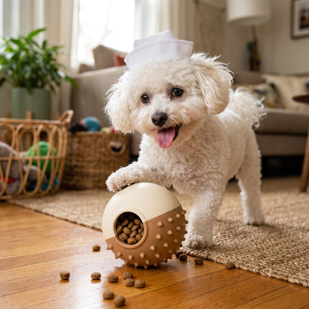 Cora's Petlife Treat Dispenser Ball - lifestyle scene
