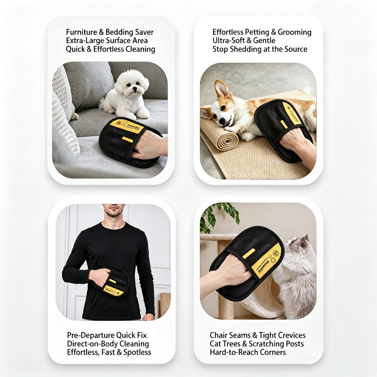 Pet hair remover glove four use scenes
