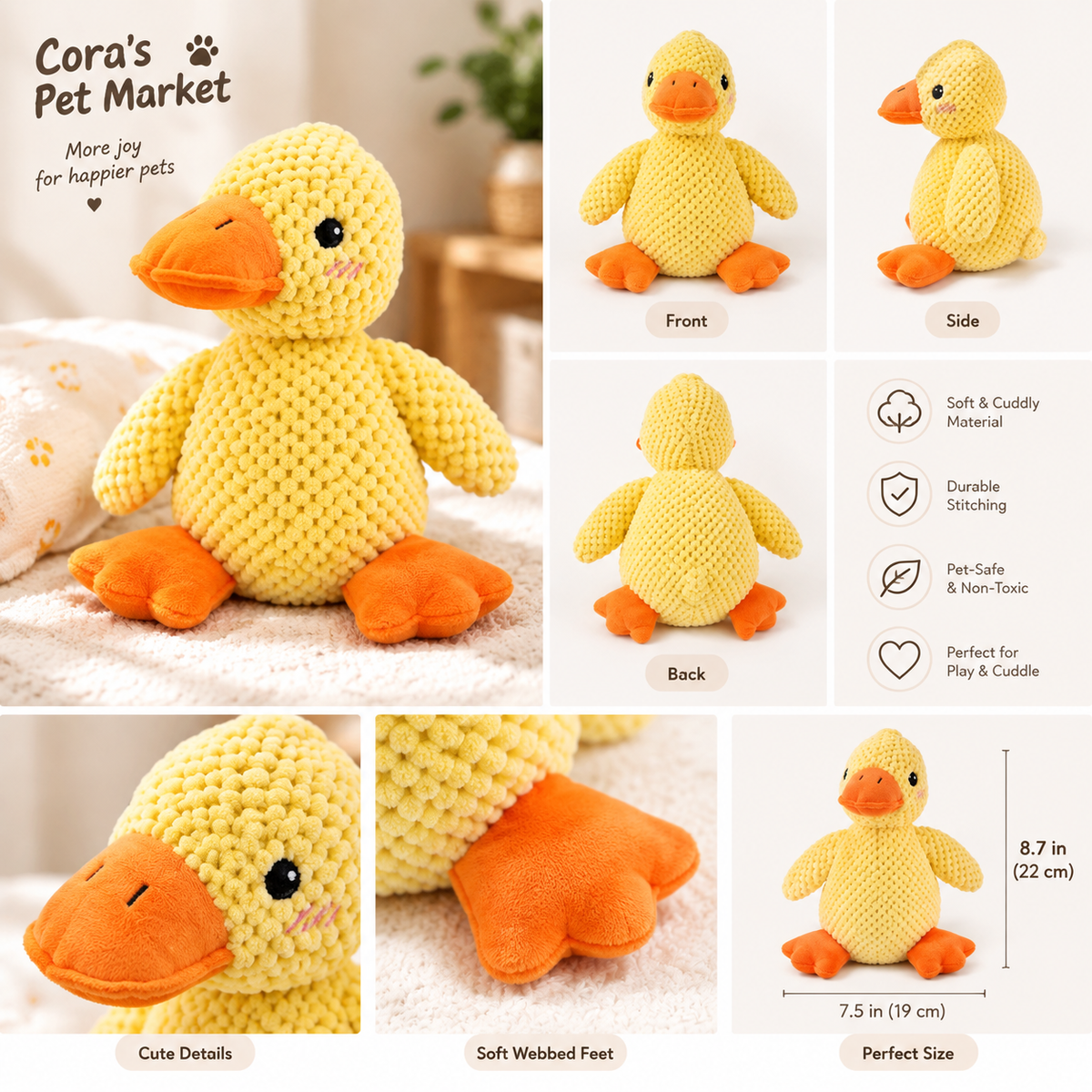 Squeaky Plush Duck Dog Toy - Quacking Companion Duck with Soft Fluffy Body, Durable Chew and Sleep Buddy for Small to Large Dogs (3 Sizes)