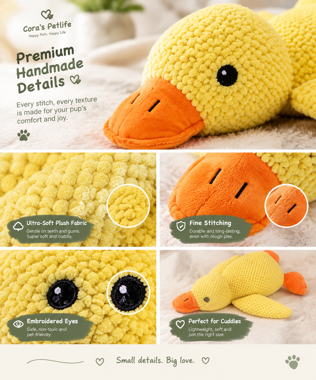 Squeaky Plush Duck Dog Toy - Quacking Companion Duck with Soft Fluffy Body, Durable Chew and Sleep Buddy for Small to Large Dogs (3 Sizes)