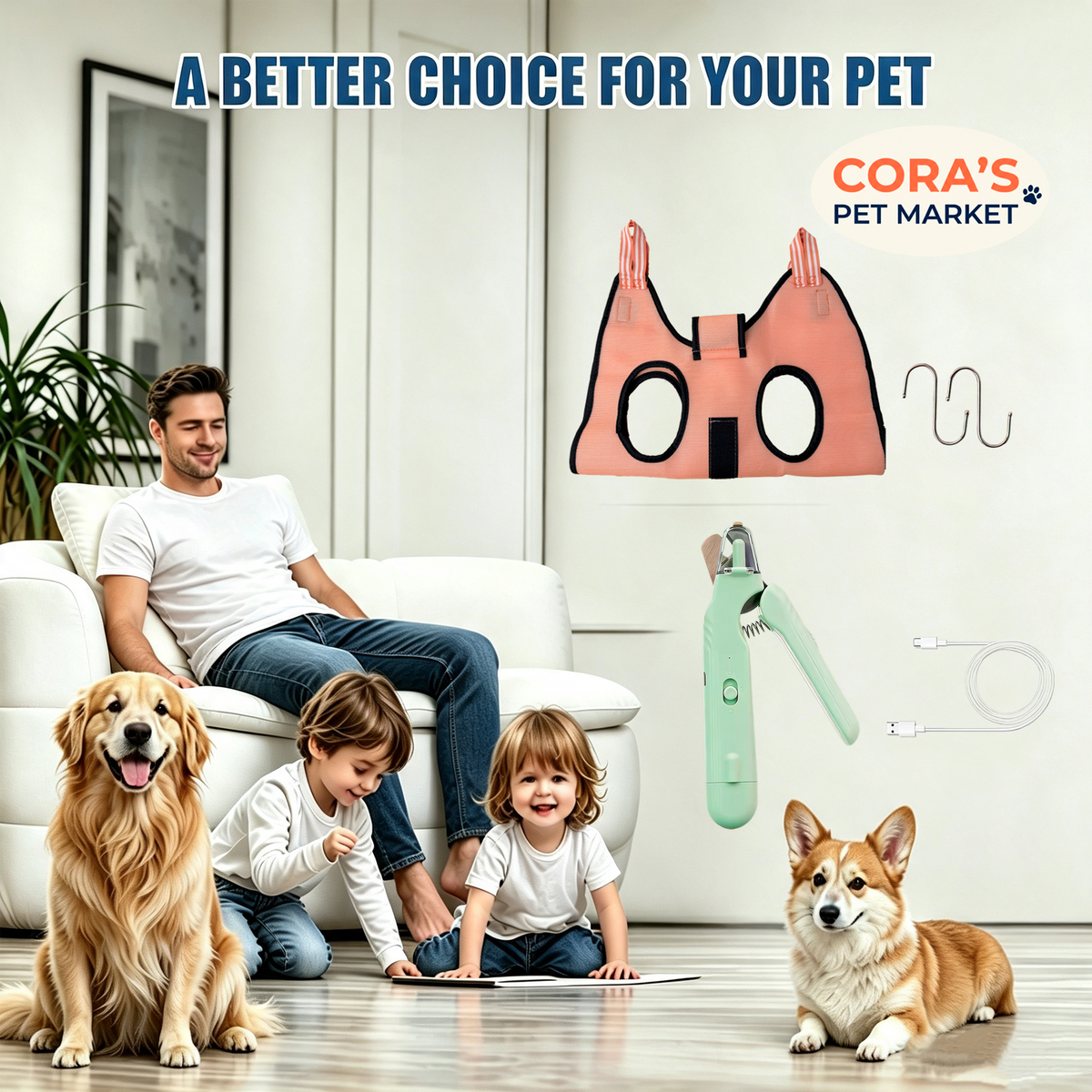 Pet Grooming Hammock & Nail Grinder Kit, 2-in-1 Dog & Cat Nail Clippers Trimmer with LED Light, Quiet Electric Grinder