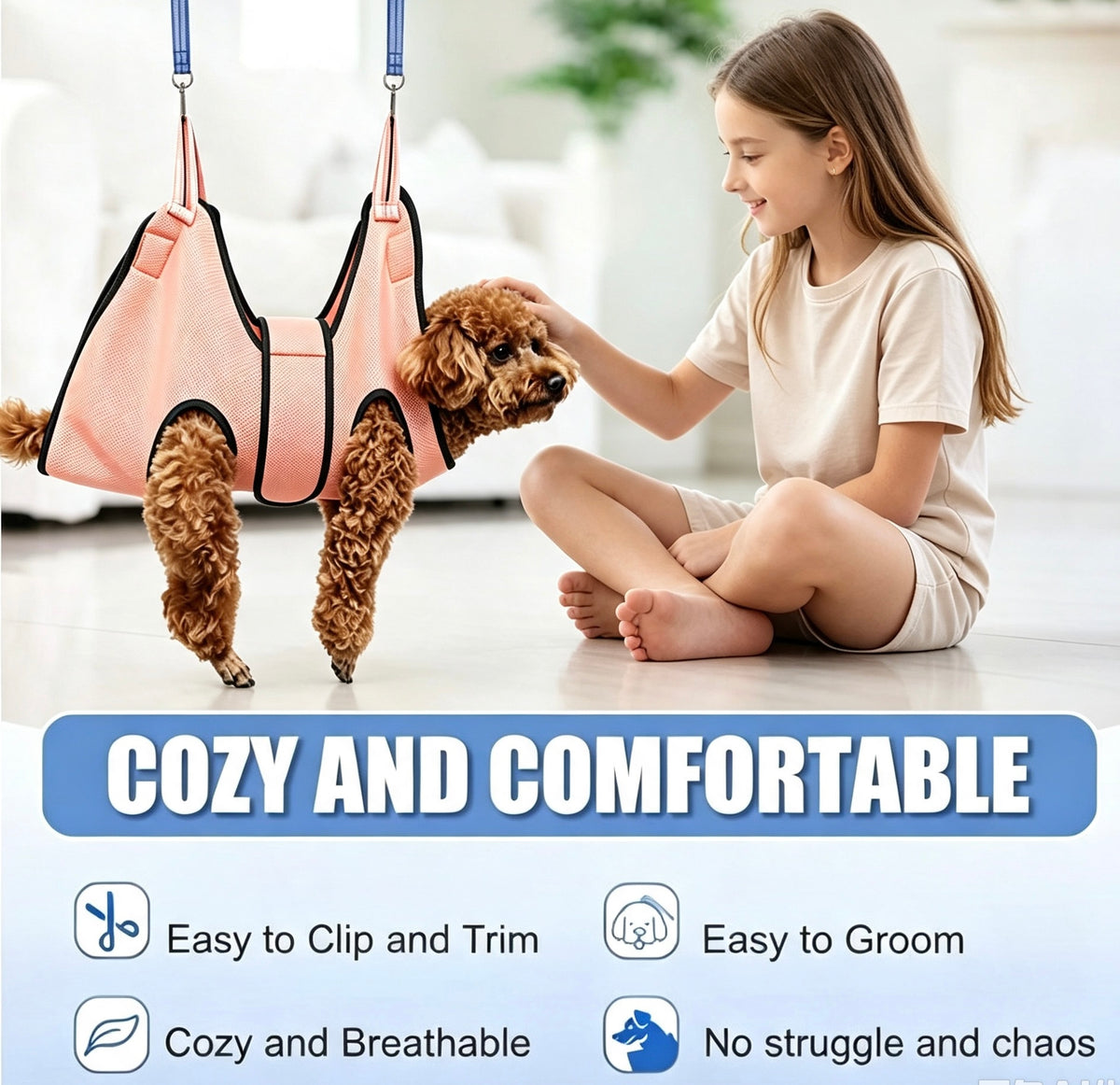 Pet Grooming Hammock & Nail Grinder Kit, 2-in-1 Dog & Cat Nail Clippers Trimmer with LED Light, Quiet Electric Grinder