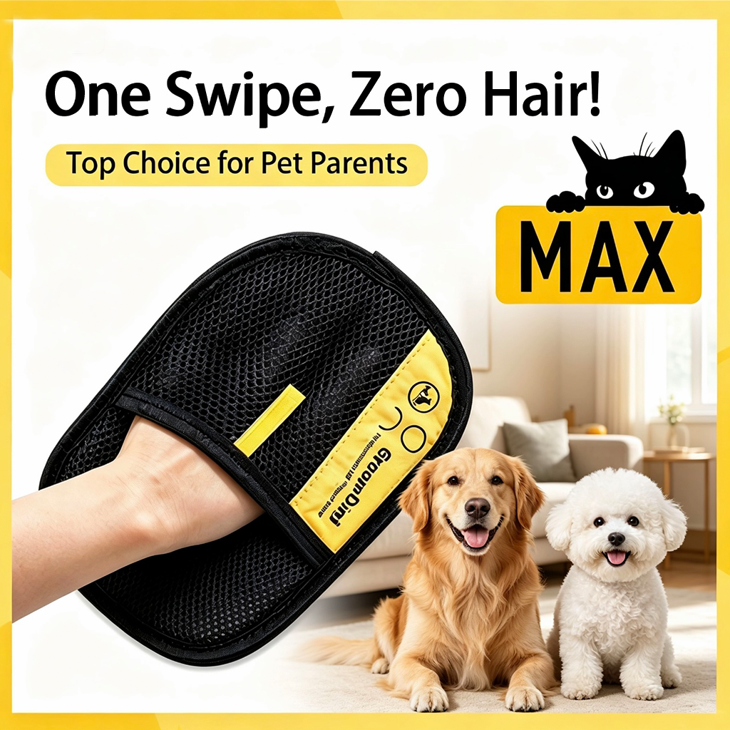Pet hair remover glove cleaning fur from sofa