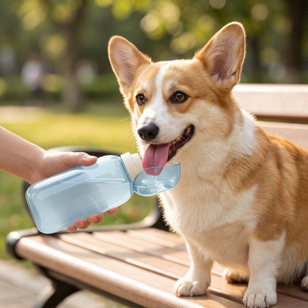 Gulp & Go™ Portable Dog Water Bottle — Leak-Proof One-Hand Dispenser with Fold-Out Leaf Bowl, 18 oz, BPA-Free
